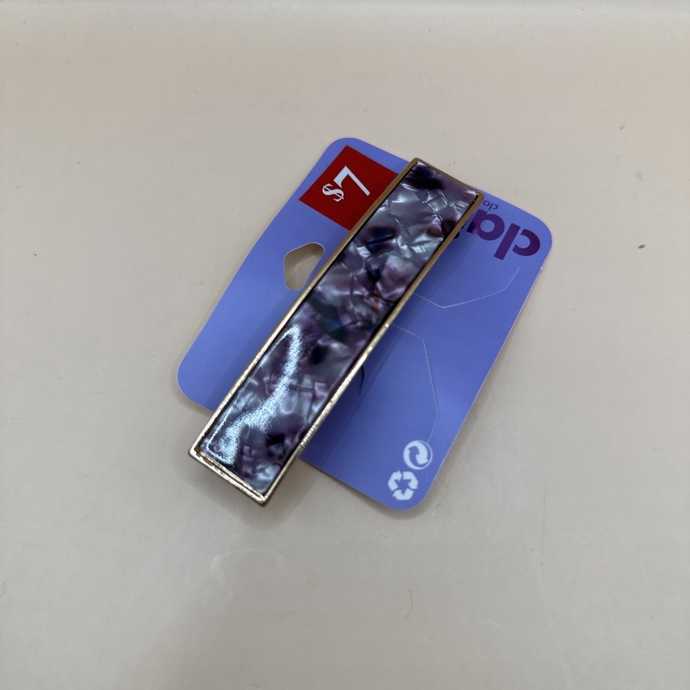 Claire's Rectange Purple Black Marble Print Barrette Hair Clip Gold Rim